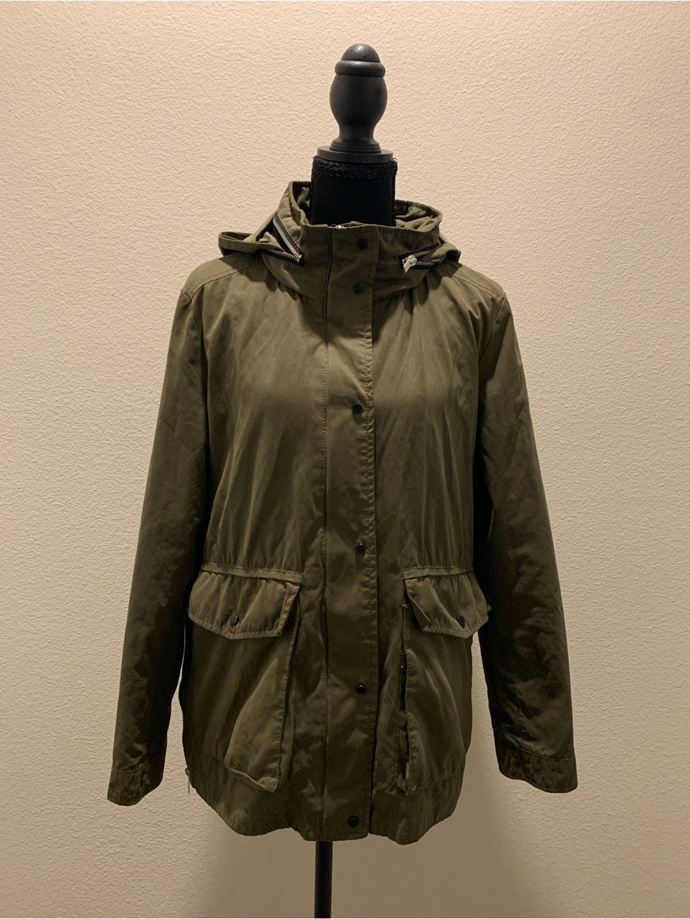 Forever 21 Olive Green Hooded Utility Jacket (Size M)